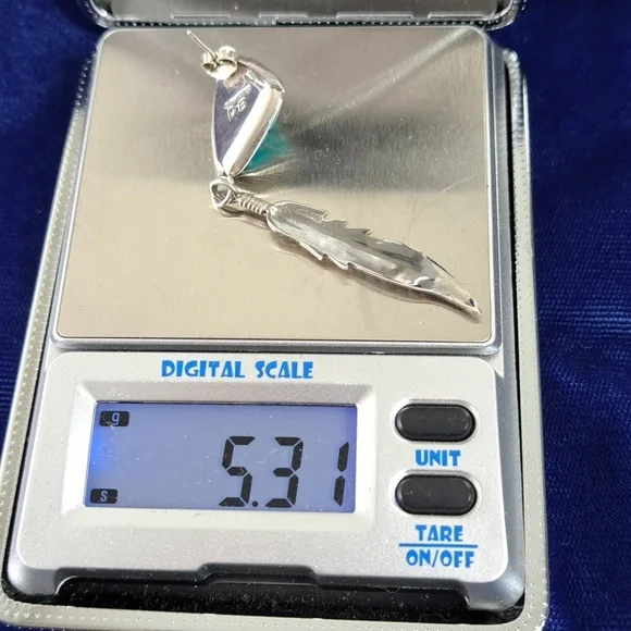 Vintage Native American Turquoise Sterling Silver Feather Earrings Signed - Picture 12 of 15